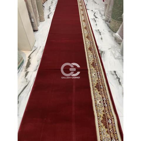 Karpet Sajadah Rol Masjid buatan Turki merk Turkishtan Mosque (Turki) warna merah dan motif lis, polos