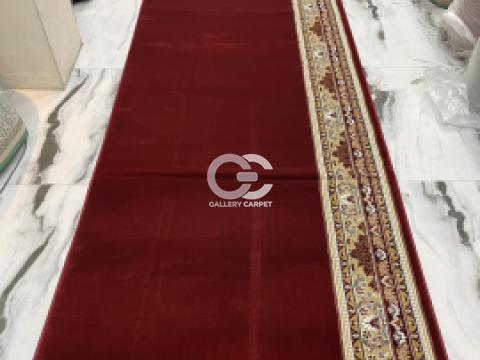 Karpet Sajadah Rol Masjid buatan Turki merk Turkishtan Mosque (Turki) warna merah dan motif lis, polos