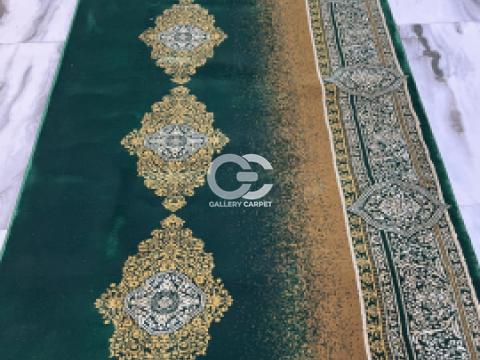 Karpet Sajadah Rol Masjid buatan Turki merk Prestige Mosque (Turki) warna hijau motif klasik posisi vertikal