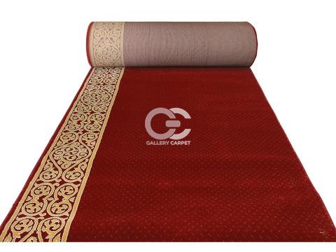 Sajadah masjid merk Platinum motif akar berbintik coklat warna merah kode 047 posisi vertikal