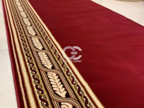 Karpet Sajadah Rol Masjid buatan Turki merk Taj Mahal (Turki) warna merah dan motif lis, polos