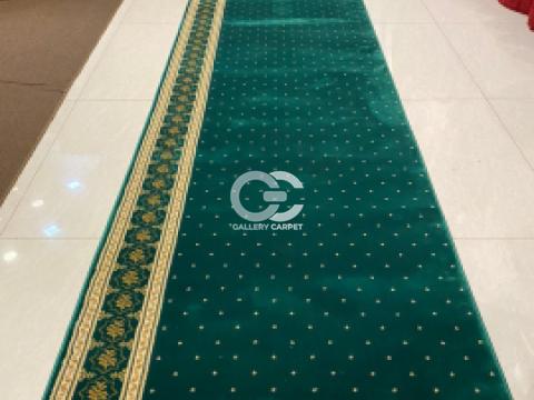 Karpet Sajadah Rol Masjid buatan Turki merk Sahara (Turki) warna hijau dan motif daun berbintik